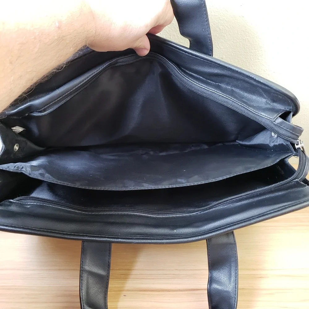 American Tourister Leather‎ Briefcase Black Office Commuter Bag Travel Buisness